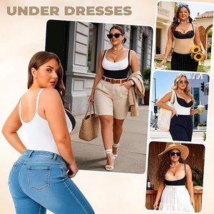 Women's <b>White</b> Bodycon <b>Bodysuit</b> With Black Bra Top Tummy Control <b>Shapewear</b> Sleeveless Sweetheart Neck Knee Length Activewear - Product Image 6