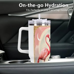 40Oz Stainless Steel Tumbler With Handle Flamingo Design Travel <b>Mug</b> - Product Image 3