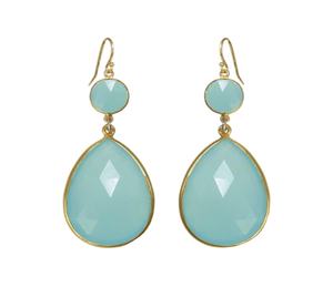 Pendiente de gancho de Calcedonia de agua natural 925 Plata de Ley 18K Pendiente chapado en oro para mujeres y niñas - Product Image 1