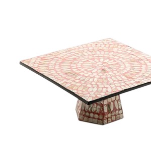 Support à gâteau phénoménal en nacre, magnifique bol à pied carré sculpté en coquillage pour services de réception haut de gamme - Product Image 3