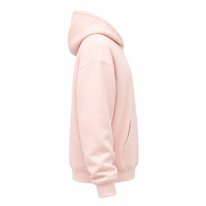 Custom 320 GSM Blush <b>Pink</b> Cotton Polyester Brushed Fleece Pullover <b>Hoodie</b> With Tonal Screen Printed Logo - Product Image 3