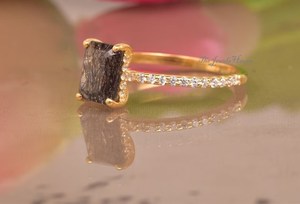 <b>Silver</b> Vintage Black <b>Emerald</b> Cut Rutile Quartz <b>Ring</b> <b>Silver</b> 925 Sterling <b>Silver</b> Solitaire Solitaire <b>Ring</b> Vintage <b>Ring</b> For Her - Product Image 3