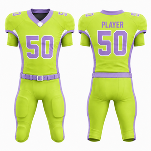 Ensemble d'uniformes de football américain sublimés sur mesure vert et violet, col en V, manches courtes, jersey ajusté anti-transpiration, pantalon pour adulte - Product Image 5