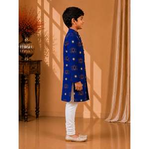 Ensemble Kurta Pyjama Homme Twisha-Xpressions Bleu Royal Manches Longues Imprimé Lotus Intégral en Polyester Traditionnel Ethnique pour Fêtes et Cérémonies - Product Image 3
