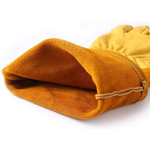 Garden Hand Protection Goat Skin Leather Thorn Resistant Breathable Comfortable Anti-Heat Gardening Work <b>Gloves</b> Yellow 14inch - Product Image 3