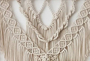 White Cotton Rope Boho Macrame Wall Hanging <b>Shelf</b> with <b>Pine</b> Wood Triangle Shape Decorative Hanging <b>Shelf</b> for Home Decor - Product Image 4