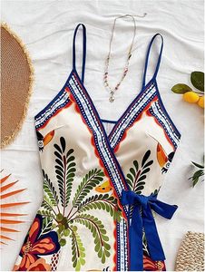 Vestido Mini con Estampado Tropical para Mujer, Vestido Cruzado de Verano con Cuello en V y Lazo, Vestidos para Vacaciones - Product Image 3