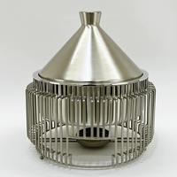Tajine de luxe arabe rond, plat de service noir mat avec couvercle conique et support vertical à lattes, pour buffet du Ramadan, unité individuelle