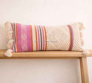 Affordable Lumbar Boho <b>Throw</b> <b>Pillow</b> Cover with Zipper Pillowslip Foldable Handloom Multi Fringe Design Bed Room Boho <b>Pillow</b> Case - Product Image 4