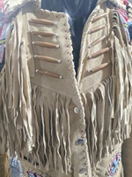 Blouson bomber décontracté en peau de vache occidentale personnalisé avec franges, motif géométrique, respirant, tricoté, à fermeture éclair, col rabattu et capuche