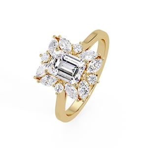 <b>14K</b> Solid <b>Gold</b> Emerald Cut Lab Grown Diamond IGI Certified Diamond Floral Cluster Engagement <b>Rings</b> Marquise Bridal Wedding <b>Rings</b> - Product Image 3