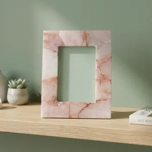 Handmade Stone Photo <b>Frame</b> Rectangular Vertical Tabletop Decorative Picture <b>Frame</b> <b>Pink</b> Agate quartz Modern Home Display - Product Image 3