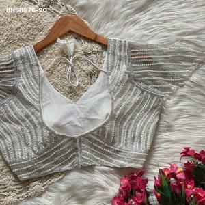 Conjunto de blusa de seda de diseño elegante con perlas hechas a mano, listo para usar, novedad para fiestas, proveedor de Surat - Product Image 4