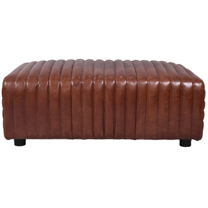 Banco Otomano de Cuero Estilo Vintage con Asiento Tapizado, Base de Madera Sólida, Reposapiés Resistente para Hogar, Oficina, Hotel - Product Image 2