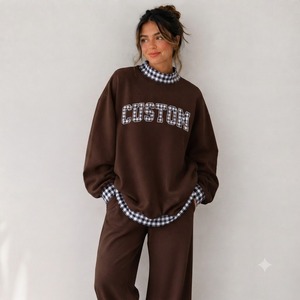 Women Oversized <b>Mock</b> <b>Neck</b> Sweatshirt and Wide Leg Pants Custom Letter Lounge Set Women's Custom Letter Two Piece Sweatshirt - Product Image 3