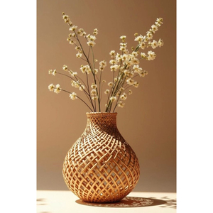 Eco-Friendly Handwoven Boho Home Decor Rustic Tabletop Dried Flower Container Natural <b>Wicker</b> Woven Rattan Flower <b>Vase</b> Low Price - Product Image 4