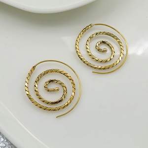 Boucles d'oreilles créoles spirales plaquées or, style vintage, bijoux en laiton pour femmes, boucles d'oreilles en alliage - Product Image 3
