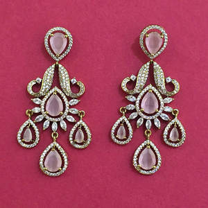 Pendientes de latón hechos a mano de calidad de exportación con circonitas y engaste de garra, clásicos con baño de mehndi, para mujer, aniversario 444132 - Product Image 4