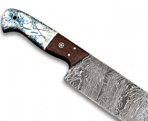 Handcrafted Damascus Steel Kitchen Chef Knife Blue White Marbled Resin <b>Wood</b> Handle <b>Slicing</b> Knife - Product Image 3