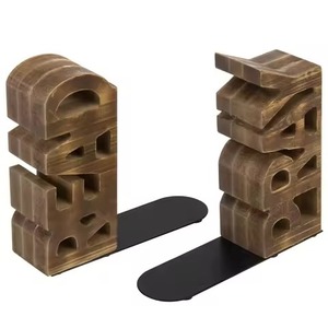 Trending Modern Wooden Bookends 2Pcs Sculptural Irregular Design Handcrafted Decorative Book Ends For <b>Office</b> - Product Image 1