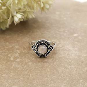 SHYAM JEWELRS Brass Natural Moonstone Handcrafted Vintage Bohemian Oxidized Silver Mandala <b>Statement</b> <b>Ring</b> Unisex - Product Image 1