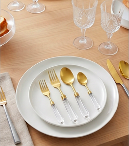 <b>Golden</b> Steel <b>Cutlery</b> <b>Set</b> Handmade Acrylic Handles Elegant Flatware For Restaurants Tabletop Dining And Luxury Meals - Product Image 5