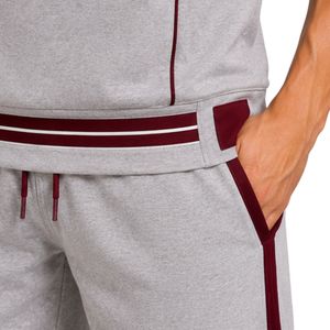 Conjunto Deportivo para Hombre, Gris Claro y Borgoña, Sin Mangas, con Capucha, Logotipo Personalizado, para Gimnasio, Fitness, Entrenamiento, Sudadera con Capucha y Pantalones Cortos, Ropa Deportiva - Product Image 5