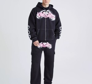 Pakistan Manufacturer OEM Custom Logo for Men's Winter Hooded Polyester/Cotton <b>Fleece</b> <b>Jogger</b> Set Sportswear Private Label - Product Image 4