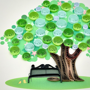Carte de vœux en quilling motif arbre et banc, avec enveloppe, faite à la main, spéciale pour les amoureux - Product Image 3