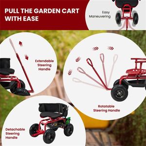 Adjustable Height Red Garden Scooter <b>Cart</b> with Swivel Seat and <b>Tool</b> Storage Utility <b>Cart</b> - Product Image 4
