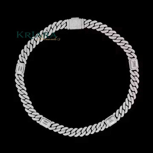 Rhodium/14K Gold Plated S925 Silver <b>Rope</b> <b>Chain</b> Necklace Baguette Lab Grown Diamond Channel Setting Unisex Luxury Wedding Design - Product Image 1