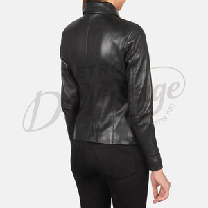 Premium Women Black Real <b>Leather</b> <b>Jacket</b> Classic Shirt Collar Slim Fit Soft Sheepskin Casual Office Wear <b>Leather</b> Coat - Product Image 5