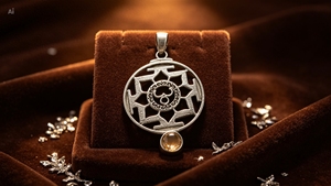 Collier Pendentif Symbole OM Vintage pour Femme en Argent Sterling Rond avec Améthyste Pierre Précieuse de Guérison et de Protection pour Fêtes et Cadeaux - Product Image 1
