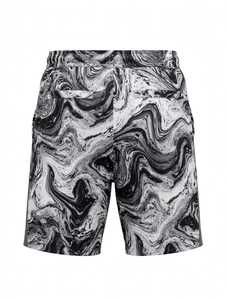 Short de bain pour homme à imprimé marbré noir et blanc avec cordon de serrage, séchage rapide, tissu synthétique, taille mi-haute - Product Image 2