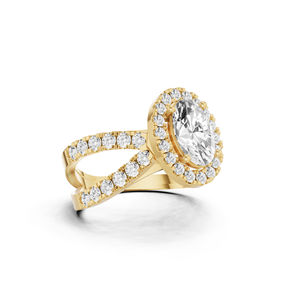 Bague de fiançailles sophistiquée et moderne en or 14 carats avec halo rond et diamant central brillant de 2 carats sur une monture fendue - Product Image 5