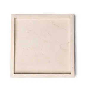 Plateau de service carré en marbre beige, fait main, moderne, résistant au feu, décoratif pour la cuisine, le salon, la villa, revêtement mural - Product Image 1