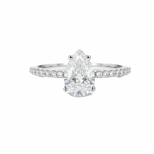 แหวนหมั้นเพชรทรงลูกแพร์และทรงกลม เพชรเลี้ยงในห้องปฏิบัติการ ได้รับการรับรองจาก IGI สี DEF ความสะอาดระดับ VVS เงินแท้ 925 ทองคำแท้ 14K 18K - Product Image 1