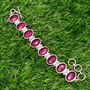<b>Ruby</b> Sapphire <b>Bracelet</b> 925 Sterling Silver Handmade Multi Gemstone Jewelry Oval Faceted <b>Bracelet</b> for Women - Product Image 1