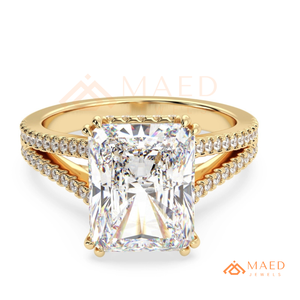 Custom 14K 18K Yellow Gold Radiant Cut Diamond Ring Double <b>Row</b> Split Shank Lab Grown Diamond Engagement Ring - Product Image 6