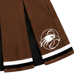 Ensemble d'uniforme de cheerleading marron, noir et blanc, avec crop top sans manches à col en V et jupe plissée, pour spectacle de danse et équipe de cheerleading - Product Image 4