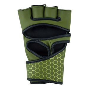 Gants d'entraînement MMA et Kickboxing demi-doigts Rahsal Industries en cuir avec fermeture unisexe pour arts martiaux Vert Hex - Product Image 3
