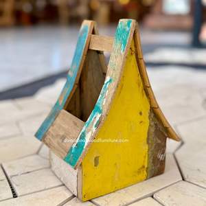 Fournitures de jardin artisanales, décoration intérieure, pots de fleurs / plantes avec design maison, bois de bateau recyclé, couleur originale, vente en gros - Product Image 4