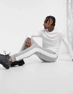 Men's Gray Sweatpants With <b>White</b> Side Stripe Elastic Waist Casual <b>Joggers</b> Breathable Knitted Cotton Autumn Wear - Product Image 2