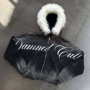 Customizable 100% Cotton Retro Street-Style <b>Fur</b> - Trimmed Hoodie - With Print/Embroidery Crafts, Other Customizations Hoodies - Product Image 1