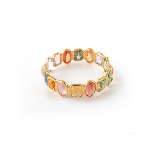 Bague d'éternité en or jaune 18 carats avec saphirs multiples - Bague de mariage ajustable sertie à griffes - Product Image 6