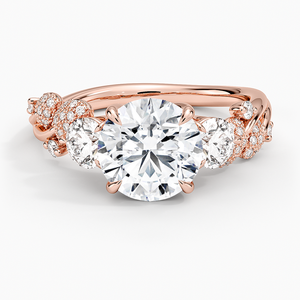 Canopy Three <b>Stone</b> Moissanite Round Cut Engagement <b>Ring</b> Prong Setting 14K Gold Plated Silver Floral Accent GRA Certificate - Product Image 3