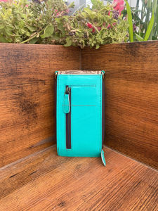 Western élégant Turquoise usiné cuir peau de vache pochette sculpture téléphone portefeuille femmes téléphone sacs à main multi-usages téléphone pochettes - Product Image 4