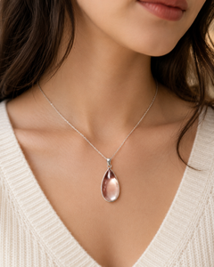Natural Clear Quartz Teardrop Pendant <b>Necklace</b> in 925 Sterling <b>Silver</b> Pear Shape Crystal Quartz Gemstone Pendant Handmade He - Product Image 5