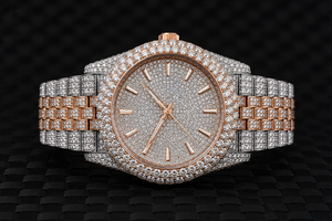 Reloj de Pulsera de Lujo para Hombre, Totalmente Cubierto de Diamantes Moissanite VVS, Esfera con Números Arábigos, Oro Rosa de Dos Tonos, Fecha, Estilo Hip Hop, Plateado - Product Image 2