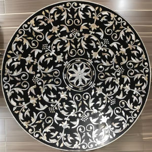 Mesa de centro negra minimalista de lujo hecha a mano con diseño floral incrustaciones fregona de hueso diseño único muebles de sala de estar - Product Image 3